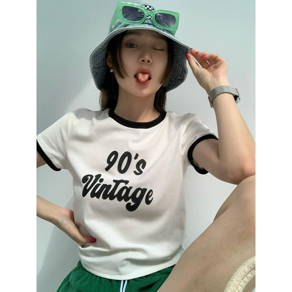 Áo Thun Cổ Tròn Ngắn Tay In Chữ Màu Sắc Tương Phản Thời Trang Cá Tính 61558