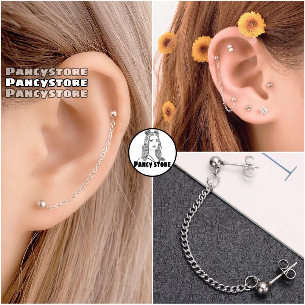 bông tai nam nữ khuyên tai đeo vành dây xích Unisex