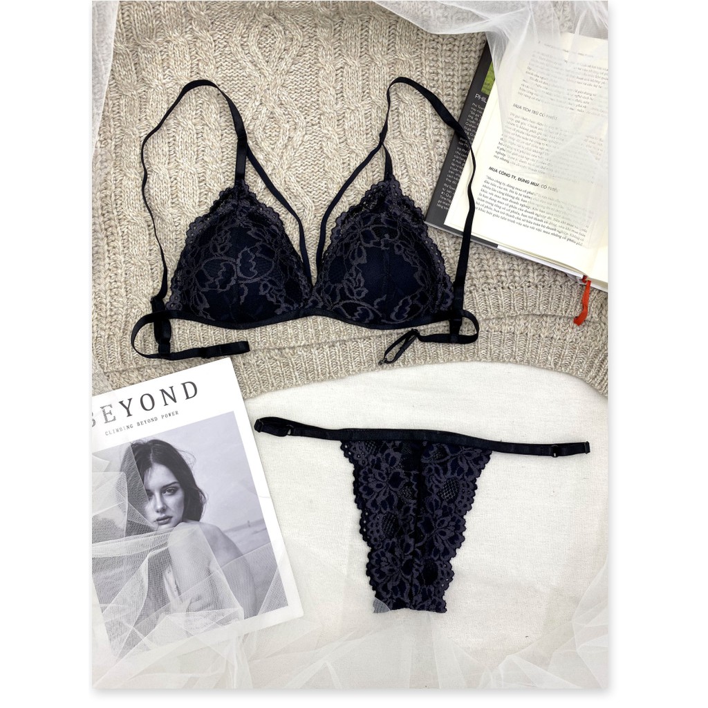 Đồ lót nữ sexy gợi cảm màu đen có dây áo ôm ngực, có mút mỏng, vải ren cao cấp thoáng mát BRAHY 064 | BigBuy360 - bigbuy360.vn