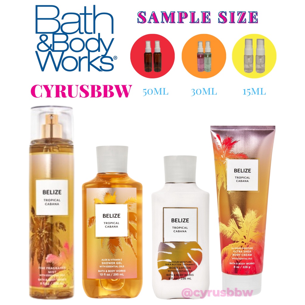 Bộ Sản Phẩm Mist Xịt Toàn Thân, Gel Tắm, Lotion Dưỡng Thể Bath &amp; Body Works Belize Từ Mỹ