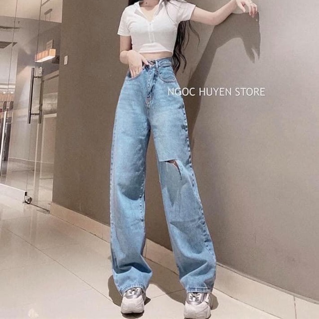 QUẦN JEANS ỐNG SUÔNG RÁCH GỐI