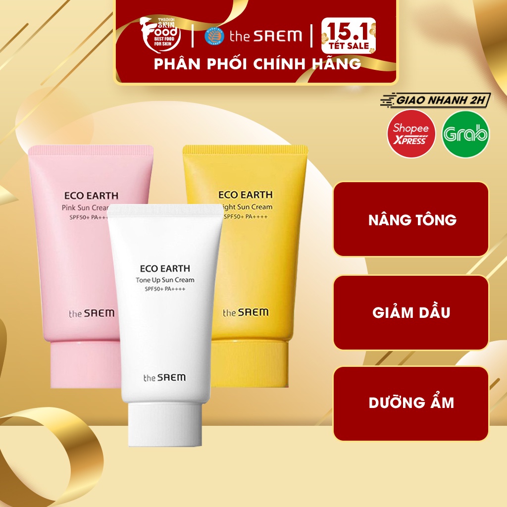 Kem chống nắng nâng tông sáng hồng tự nhiên Hàn Quốc The Saem Sun Cream SPF50+ PA++++ 50g