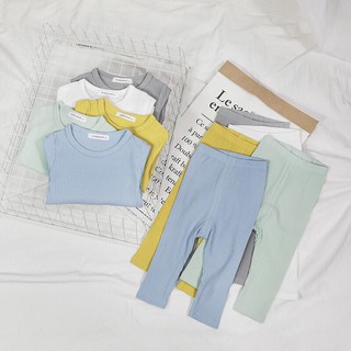 Bộ cotton vải thun gân mềm cho bé trai bé gái