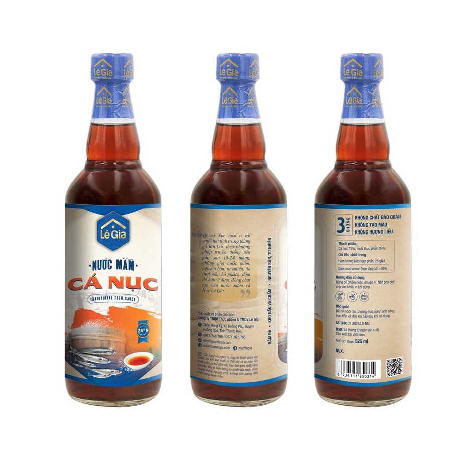 Nước Mắm Cá Nục Truyền Thống Lê Gia chai thủy tinh 525ml