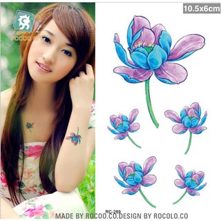 Hình xăm dán hoa sen xanh 10x6cm- mua 5 tặng 1 mini xinh