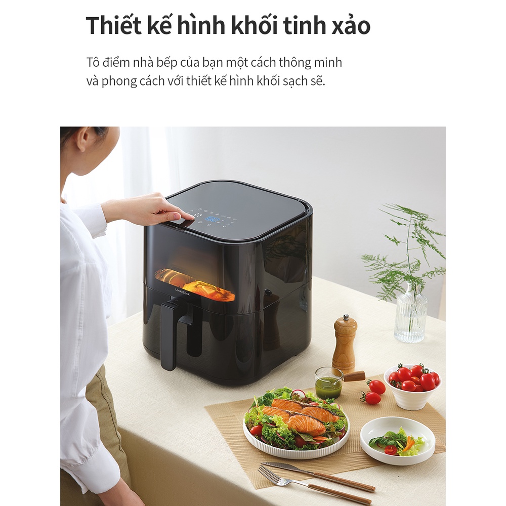 Nồi chiên không dầu LocknLock EJF996BLK 5.5L Visible air fryer CUBE - Hàng chính hãng, cửa sổ trong suốt - JoyMall