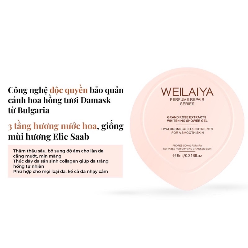 Sữa Tắm Weilaiya Chính Hãng Mini Sữa Tắm Tuỷ Mật Hoa Hồng Lưu Hương Lâu Trắng Da Toàn Thân Damask Weilaiya 9ml