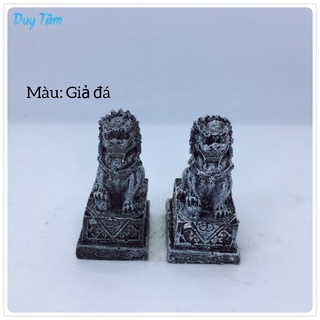 Tiểu cảnh mini để bàn, hồ cá, bán cạn, bể cá thủy sinh, non bộ, bonsai, bàn làm viêc. TC005- Mô hình cặp sư tử đá.