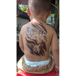 Hình xăm dán mặt sói mắt nâu 15x21cm  MX-1266