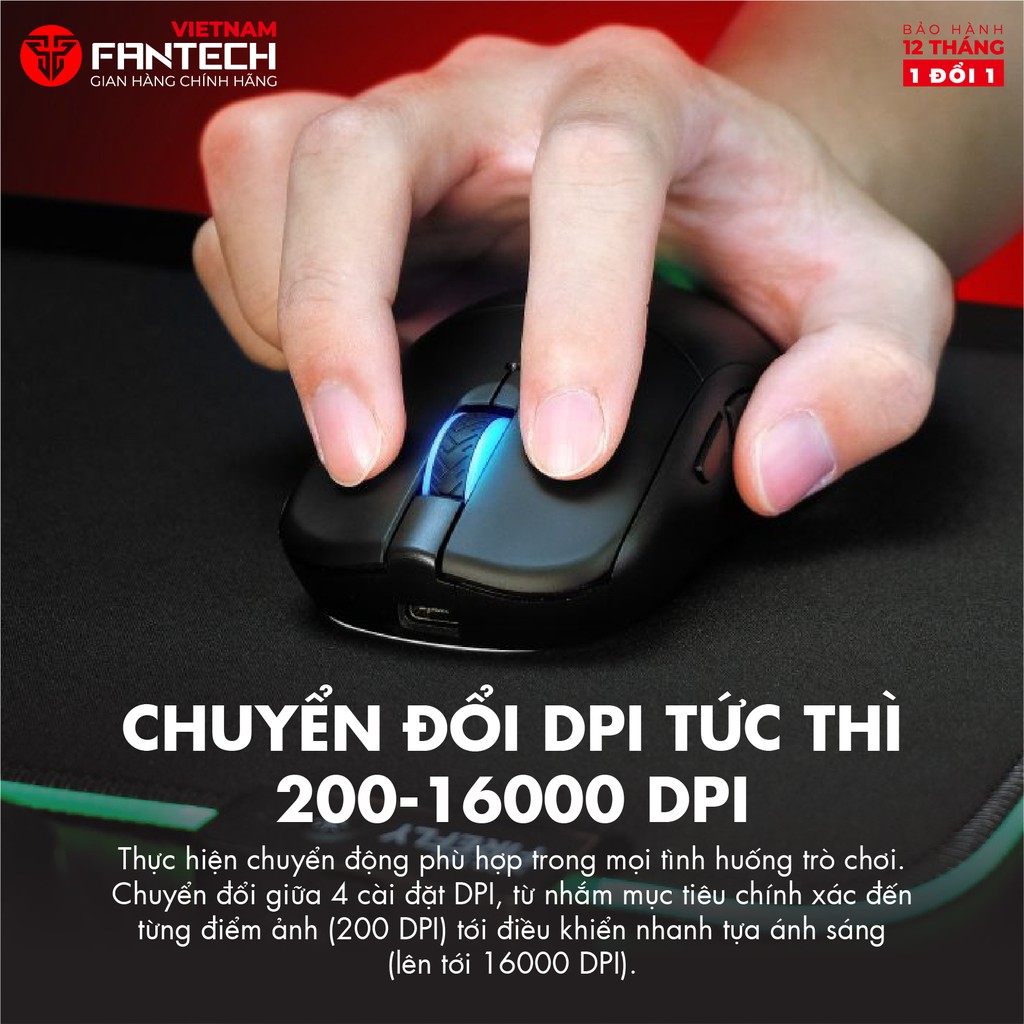[Mã BMLT300 giảm 10% đơn 499K] Chuột Gaming Không Dây Fantech XD3 HELIOS 16000DPI LED RGB 16,8 Triệu Màu 6 Phím Macro