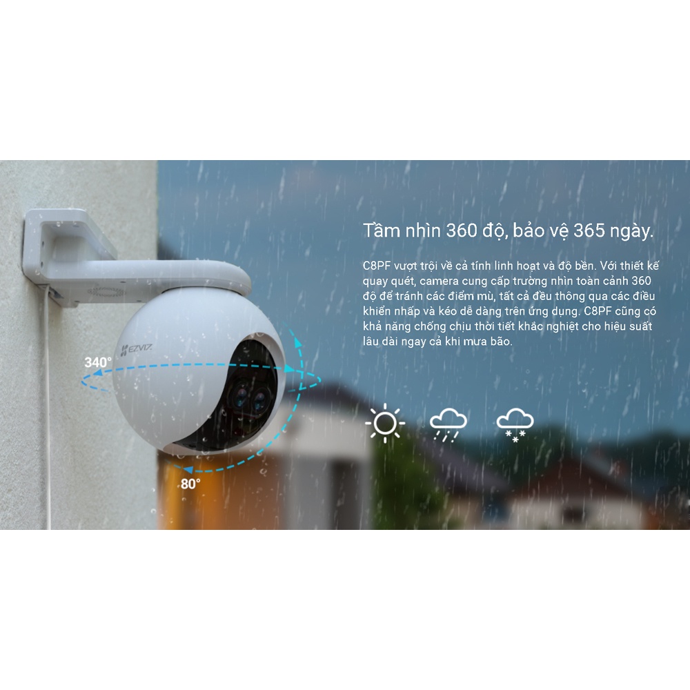 Camera IP Wifi Ezviz Xoay 360 ngoài trời C8PF 2M 1080P, ống kính kép Zoom 8X, còi hú, Đàm thoại 2 chiều - Chính hãng