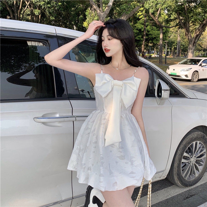 Đầm Hai Dây Phối Nơ Nhỏ Phong Cách Pháp Ngọt Ngào Thời Trang Mùa Hè Mới Dành Cho Bạn Nữ