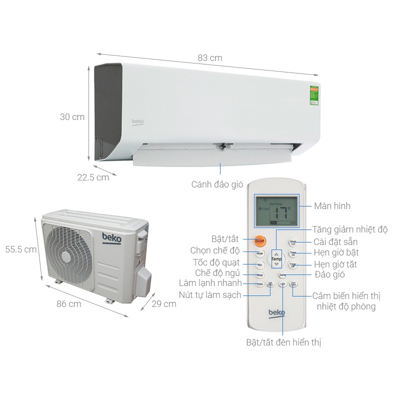 Máy lạnh Beko 1 HP RSSC09CV (Miễn phí giao tại HCM-ngoài tỉnh liên hệ shop)