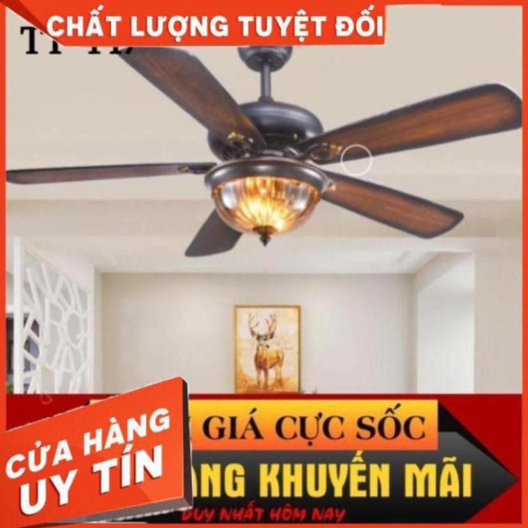 Quạt Trần Đèn 5 Cánh Gỗ Phong Cách Âu Mỹ Hiện Đại (Bảo hành 12 tháng)