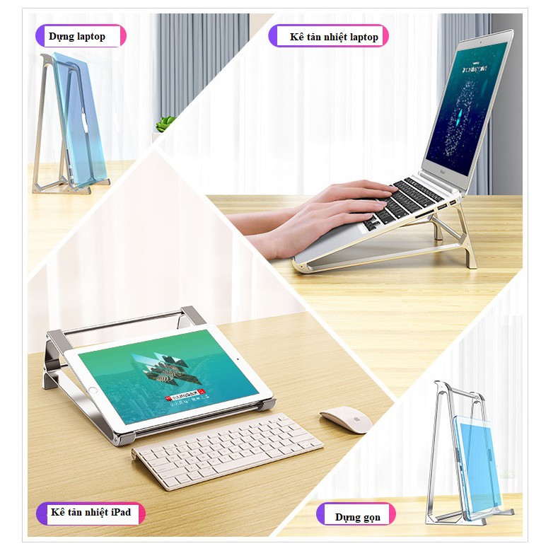 P5 Giá đỡ nhôm laptop 2 in 1 kê tản nhiệt kiêm đế dựng cho macbook ipad surface chính hãng.