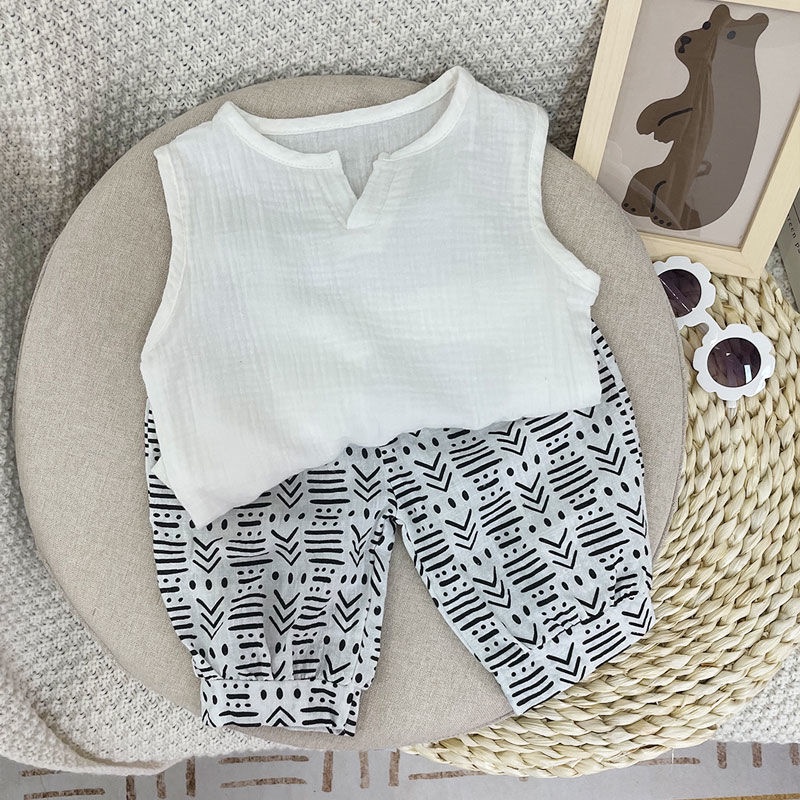 Bộ Quần Áo Vải Cotton Phối Lưới Dáng Rộng Thời Trang Cho Bé Trai