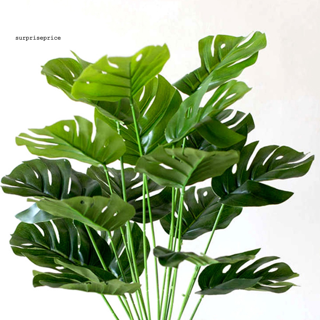 1 Bó Hoa Monstera Giả Bằng Nhựa Màu Xanh