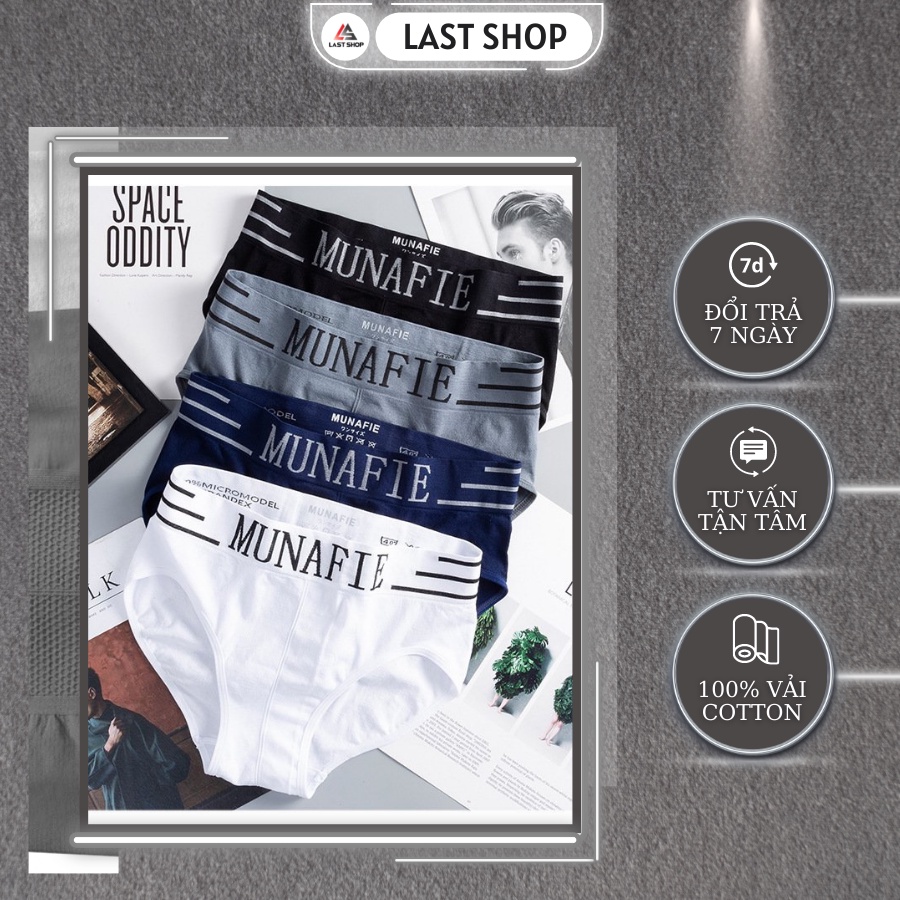 Quần lót nam MUNAFIE, boxer, quần sịp nam cao cấp chất liệu cotton mặc thoáng mát, có 5 màu( MSP 02 logo giữa)