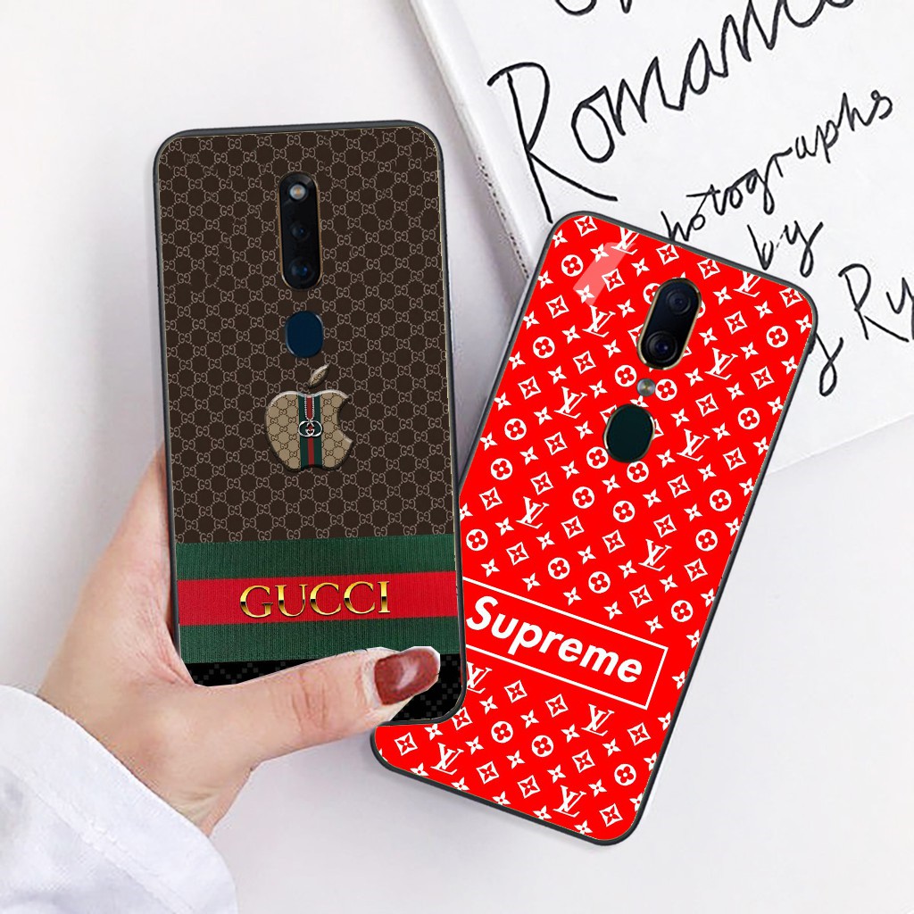 Ốp Lưng Điện Thoại Oppo Gucci Mặt Sau Kính In Hình Chống Trầy Xước, Chống Bây Mầu, Viền Ốp Đen Chống Sốc