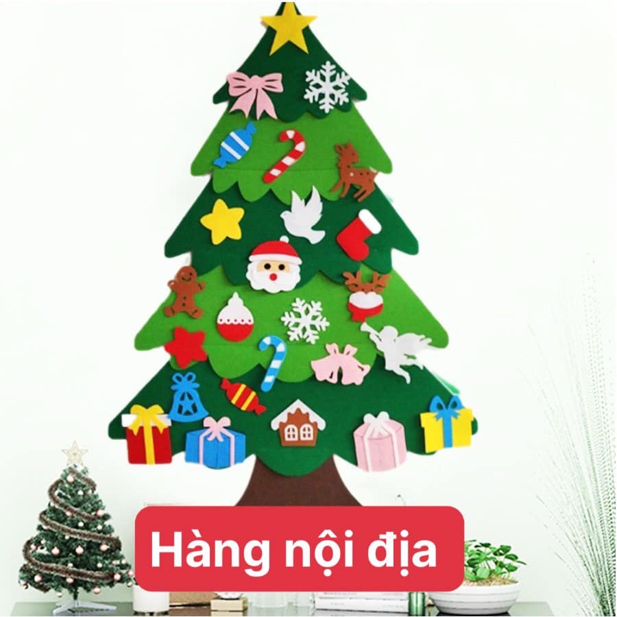 Cây thông Noel giáng sinh 2023 dán tường cửa kính cao cấp vải nỉ kèm đèn led chạy pin full họa tiết trang trí nhà
