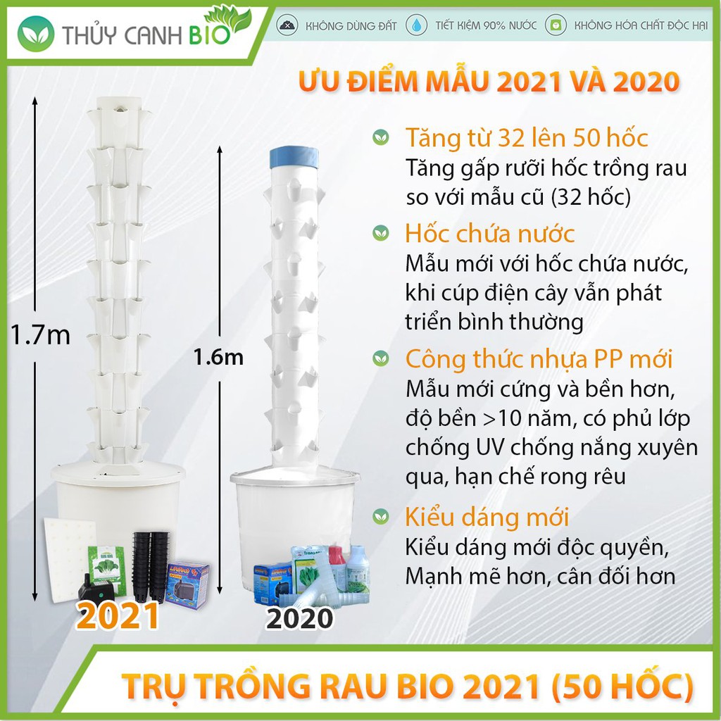 Trụ Đứng trồng rau Thủy Canh Vip Đầy Đủ phụ kiện phiên bản 2021