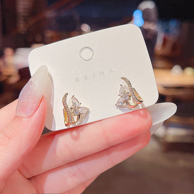 Bông Tai Mạ Bạc 925 Hình Hoa Đính Đá Zircon Thời Trang