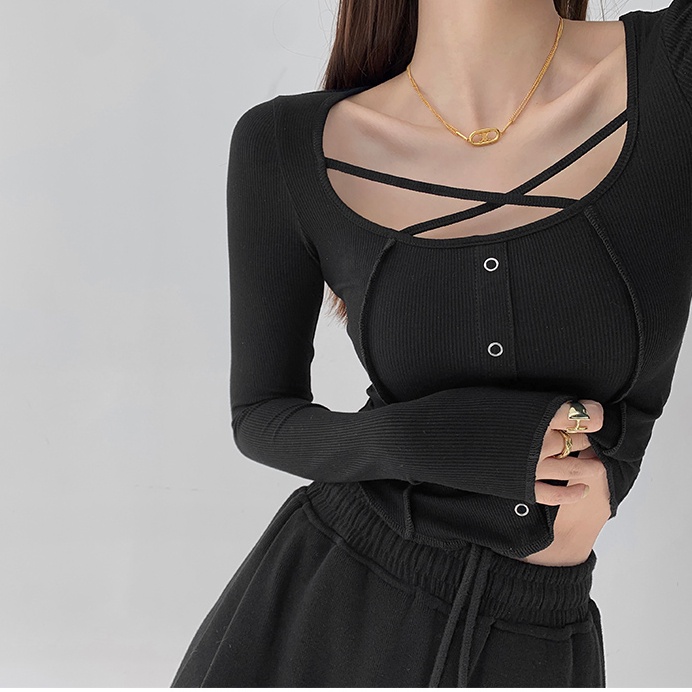 Áo Thun Nữ Dài Tay Vạt Chéo Vạt Trước Ngực Phong Cách Mới