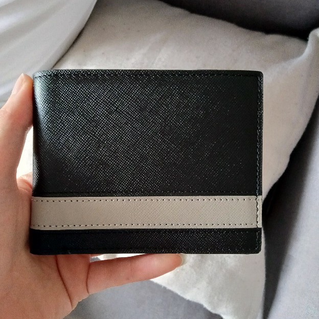 BÓP VÍ NGẮN GẬP DA COSMOS Da Saffiano Nhập Khẩu Cao Cấp Chống Thấm Nước Unisex Màu đen