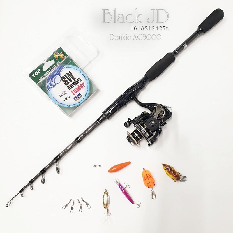 Bộ cần câu lure máy đứng JD cần rút gọn cao cấp đi theo bộ được tặng một hộp mồi câu cá lóc các loại cá và quận dù pe