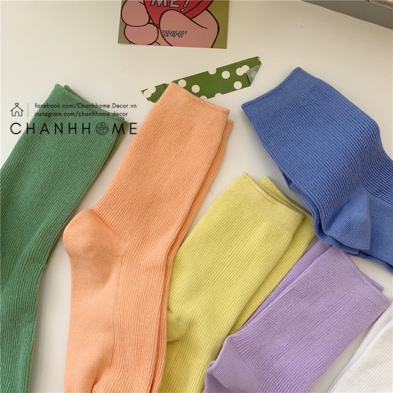 Tất vớ trơn cổ cao nhiều màu sắc đơn giản dễ phối giày/quần áo