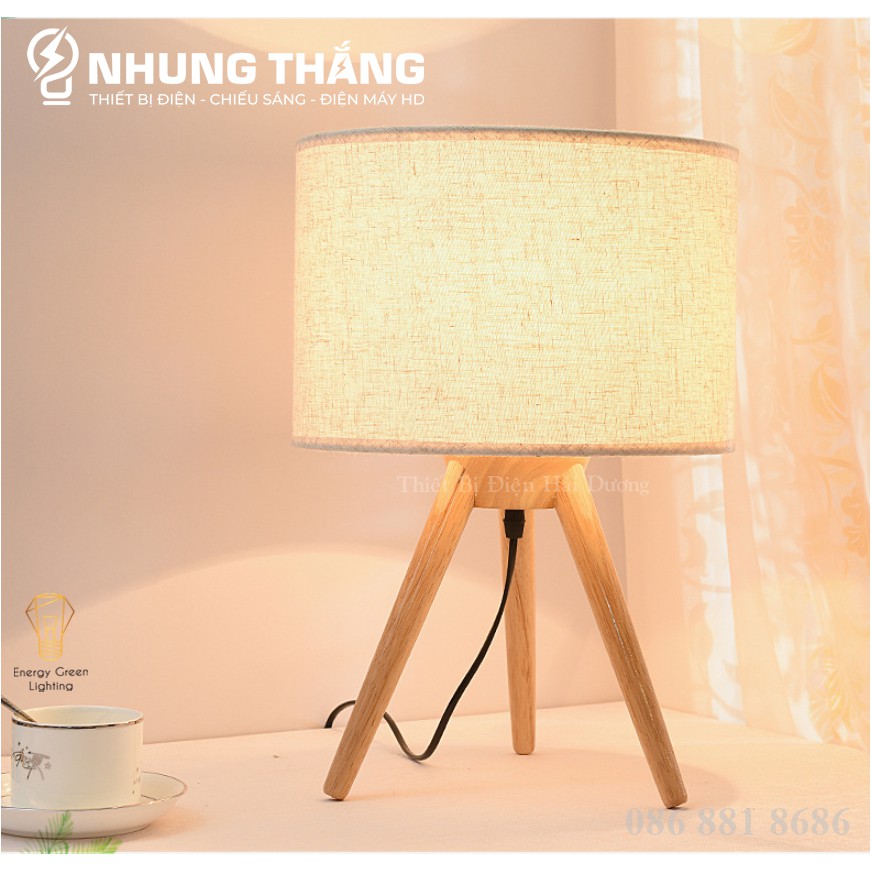 Đèn Ngủ Để Bàn - Thân Gỗ , Chóa Vải - Decor Trang Trí Nội Thất - Nhẹ Nhàng ,Tinh Tế - Tặng Kèm Bóng LED