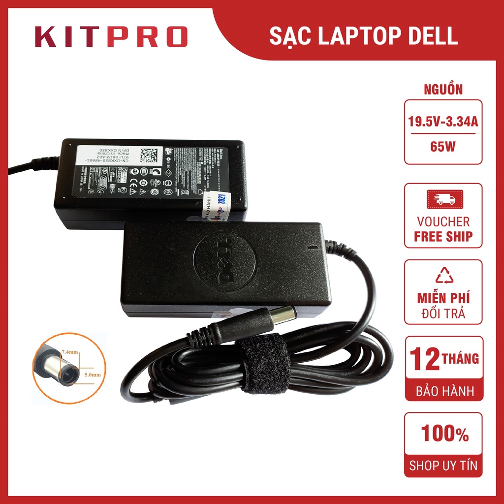 Sạc Laptop Dell 19.5V 3.34A 4.62A Chân To Đầu Kim Lớn 7.4mm Dây Sạc Máy Tính Dell 65W 90W Inspiron Latitude Ship Hỏa Tốc