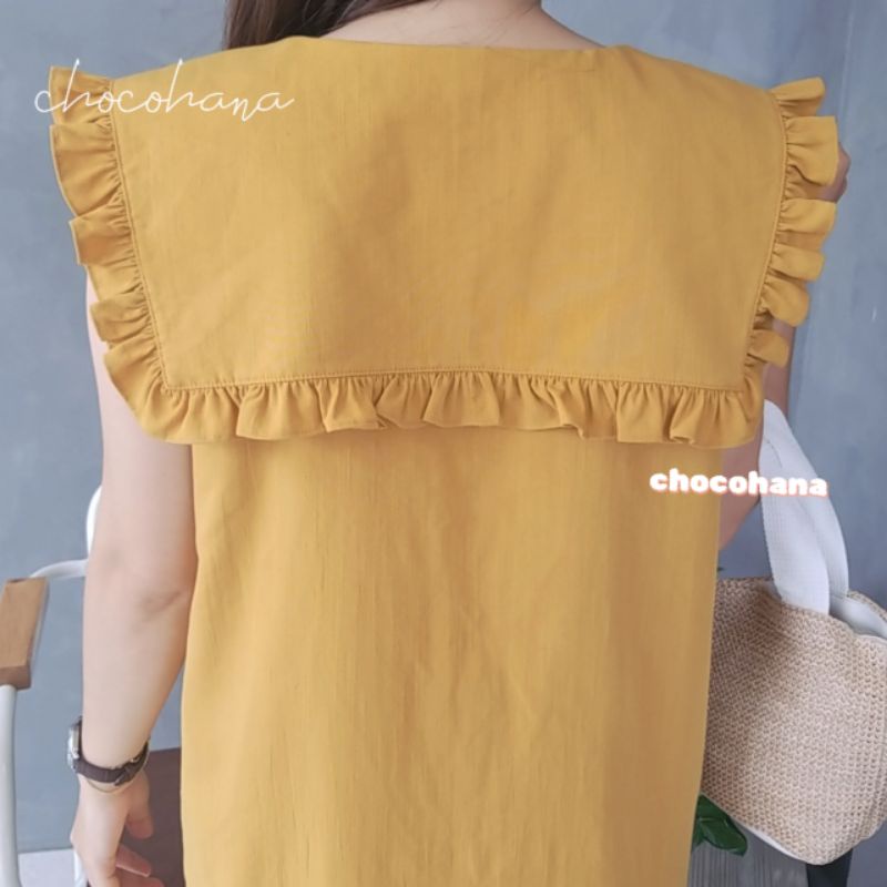 Chocohana Váy đầm màu vàng, form rộng, phong cách Hàn Quốc