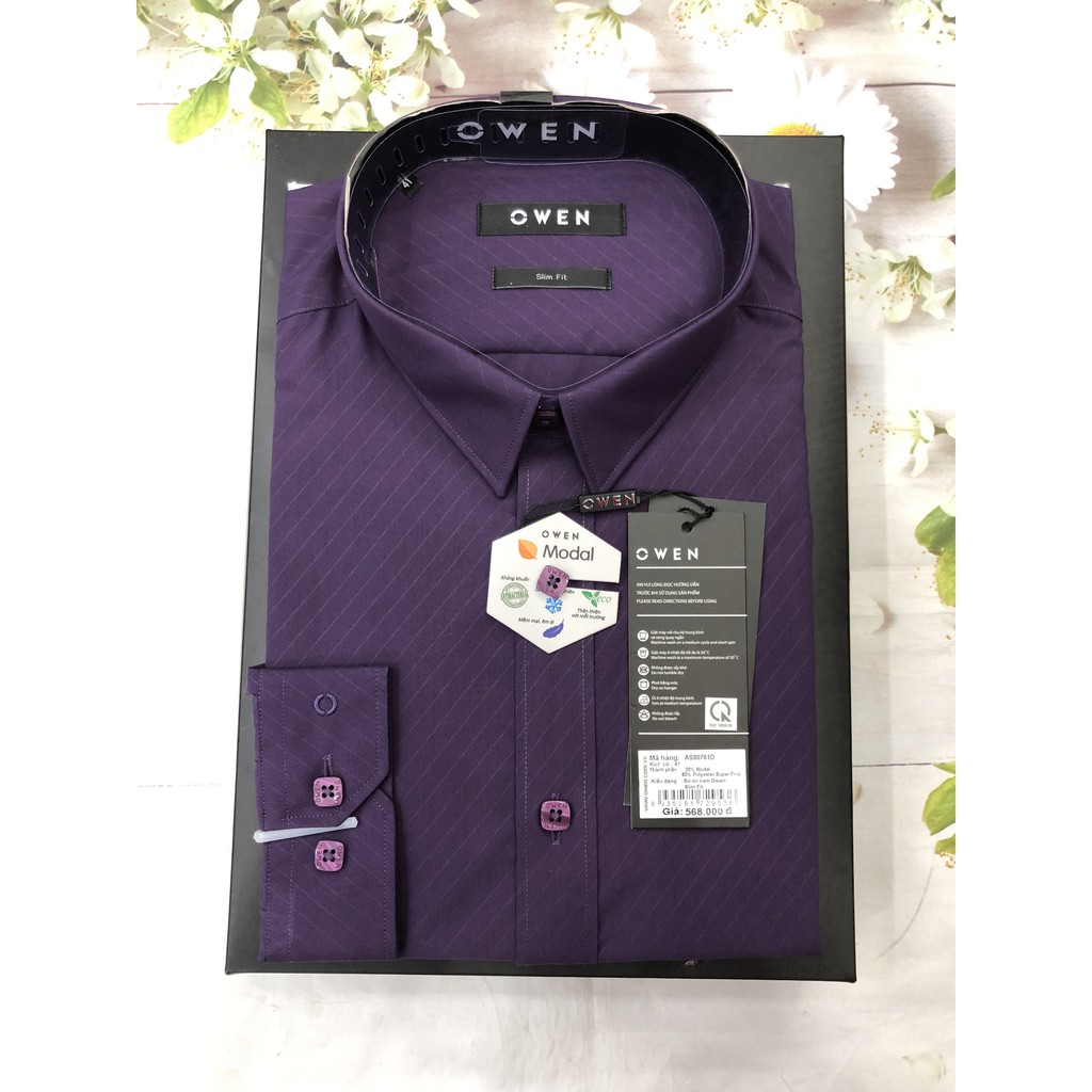 ÁO SƠ MI NAM DÀI TAY TÍM KẺ HỌA TIẾT As80418 CHẤT SỢI TRE CHỐNG NHĂN MỊN MÁT