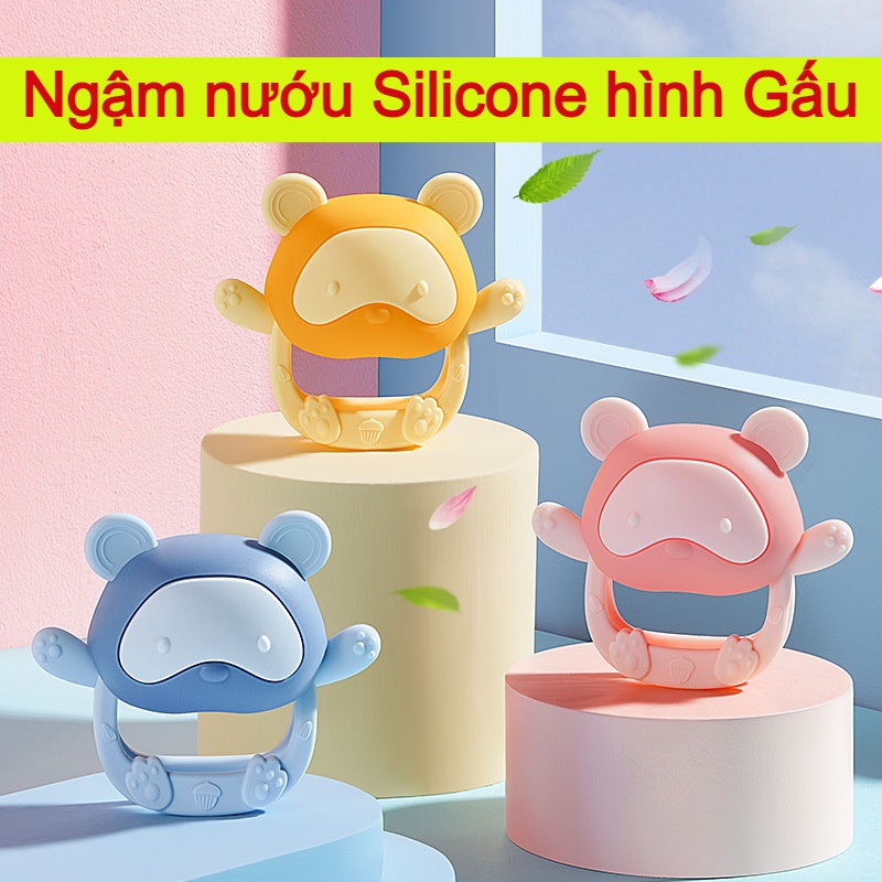 Ngậm nướu Silicone họa tiết gấu Siêu mềm dẻo an toàn cho bé