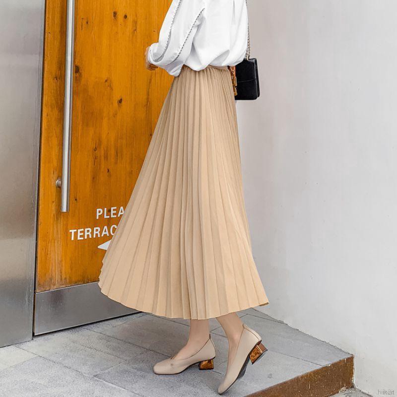 ✨ in2it ღ Women Elastic High Waist Pleated Wild Long Paragraph Skirt | BigBuy360 - bigbuy360.vn