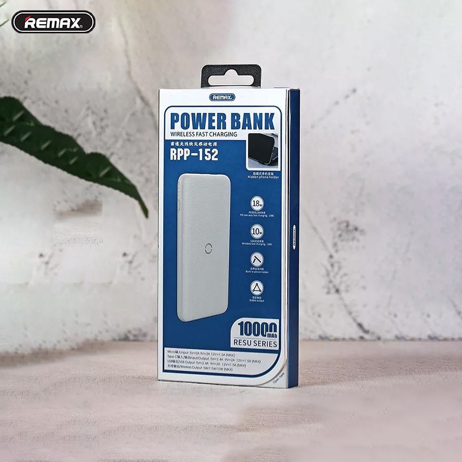 Pin sạc dự phòng không dây kiêm giá đỡ Remax RPP-152 10000mAh lõi Li-Polymer và PD18W Type-C