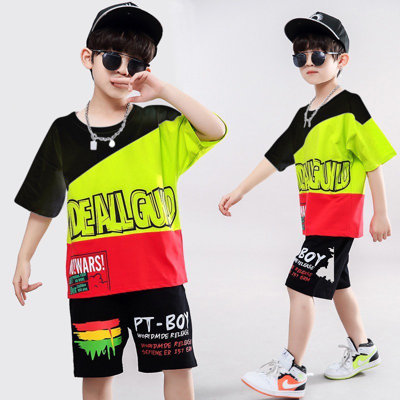 Set đồ bộ quần áo &quot;TIDE WALL&quot; 14-52kg cho bé trai 4-14 tuổi. Thấm hút mồ hôi. Co giãn tốt. B11