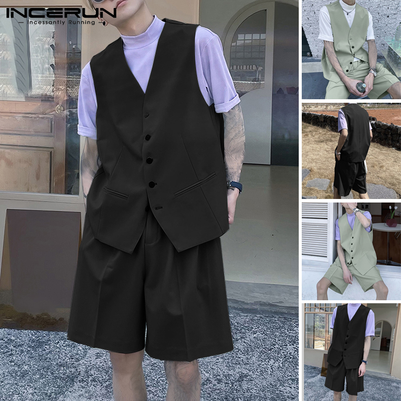 Set INCERUN áo không tay + quần short thời trang Hàn cho nam