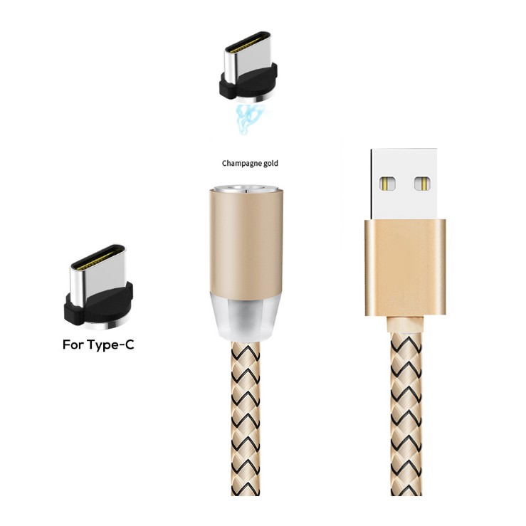 Cáp Sạc từ tính, hít Nam Châm đầu Type-C tròn xoay 360 độ dành cho SamSung, LG, Sony, Huawei, Oppo, Xiaomi ( màu Vàng)