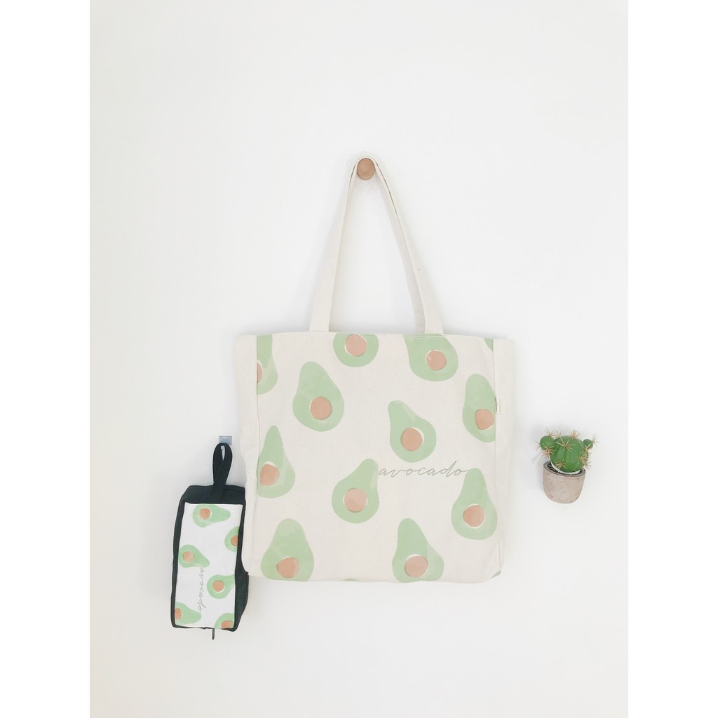 Túi Tote Túi Vải Leo Canvas Bơ Trắng