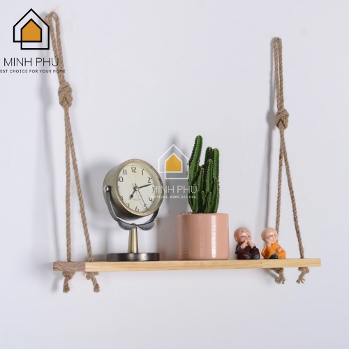 Kệ Gỗ Treo Tường,Kệ Trang Trí 1 Thanh Bằng Gỗ Tự Nhiên Kèm Dây Treo Xinh Xắn