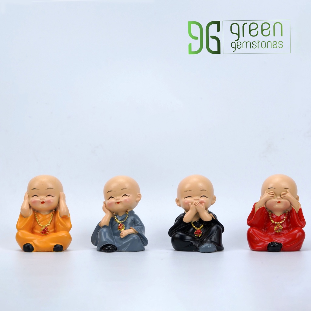 Bộ Tượng Chú Tiểu Hòa Thượng Tứ Không - Phật Phong Thủy Mini 4 Tư Thế, Trang Trí Xe Hơi, Để Bàn