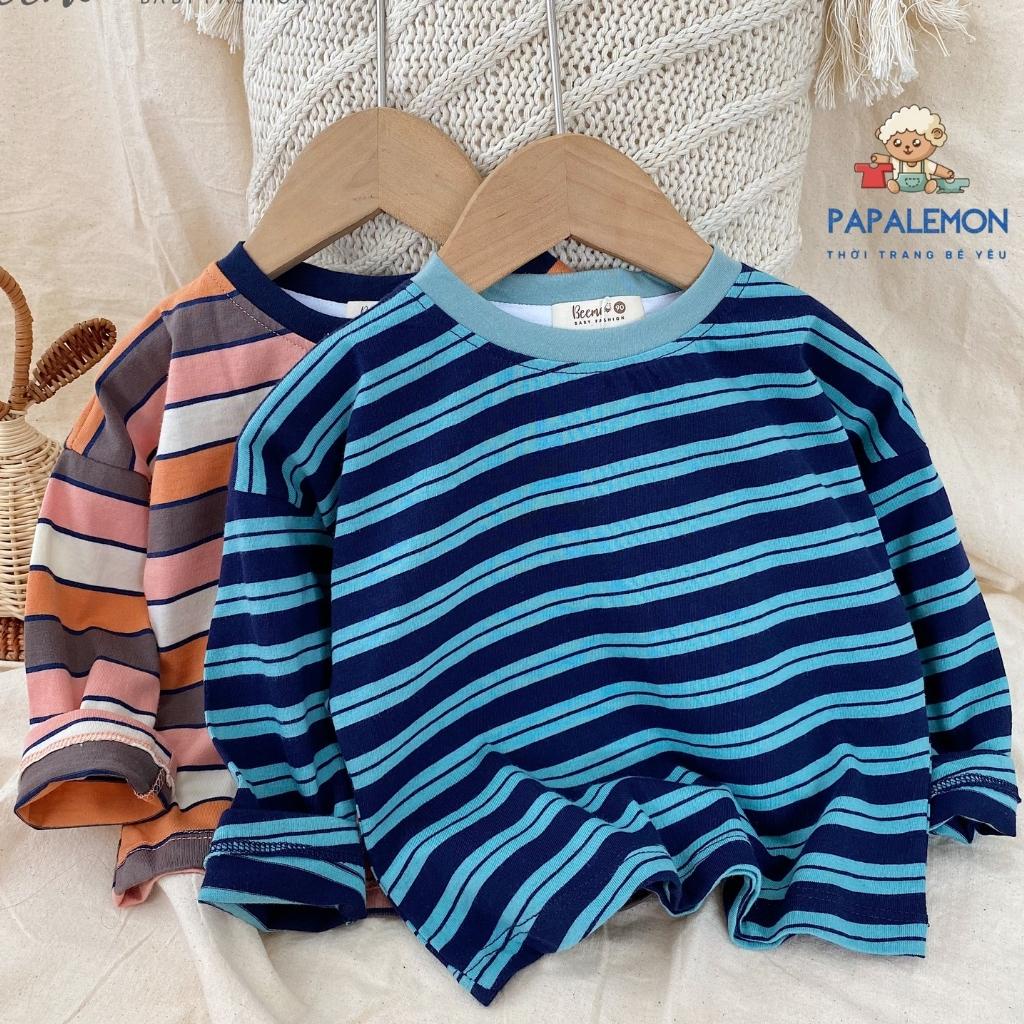 Áo thun dài tay cho bé A002 áo thu đông bé trai, bé gái kẻ ngang cổ viền vải cotton mềm mại phong cách Hàn, PAPALEMON