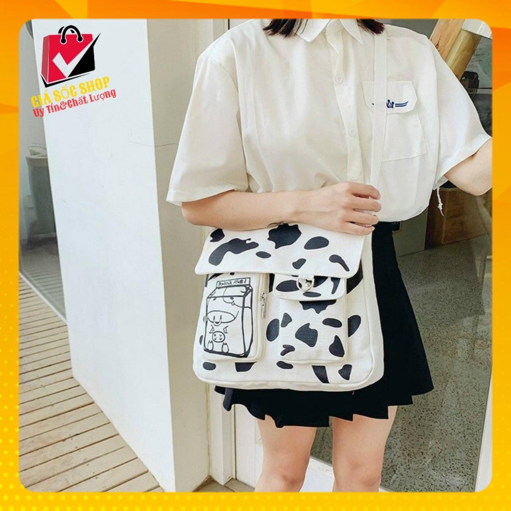 Túi vải đeo chéo bò sữa size to để vừa sách A4 đi học , chất liệu canvas cao cấp phong cách trẻ trung , năng động, ...!