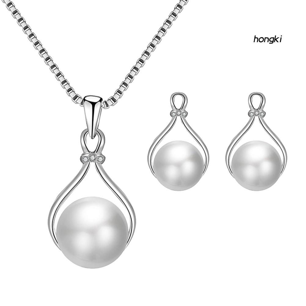 (Hàng Mới Về) Bộ vòng cổ + Bông Tai Đính Ngọc Trai Giả Hình Giọt Nước