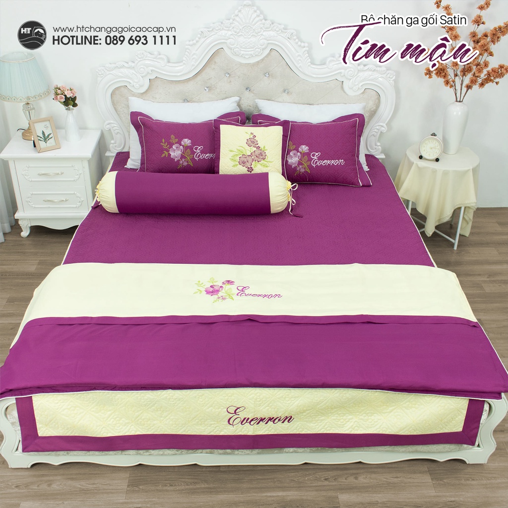 Bộ Ga Gối Cotton Satin 5 món , Chăn Ga Vỏ Gối Chần Bông ,Chăn Ga Gối Thêu Hoa Cao Cấp, Ga Phủ Chần Bông Thêu Hoa | BigBuy360 - bigbuy360.vn