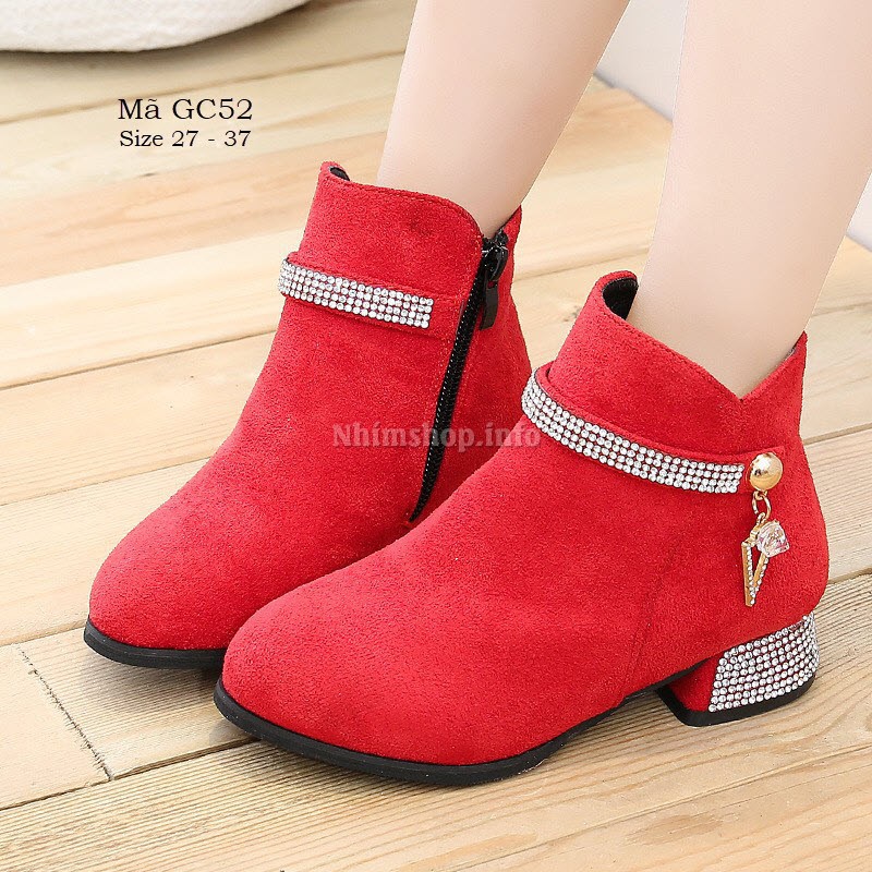 Giày boot bé gái cao gót phong cách Hàn Quốc cao 3cm phối màu độc đáo GC52