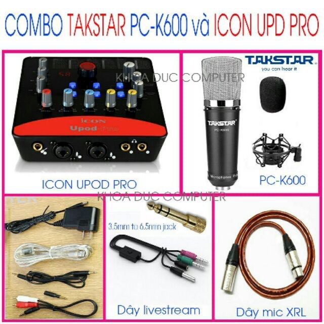 Combo bộ livestream thu âm mic Takstar PC K600 + Soundcard Icon Upod Pro, Full phụ kiện