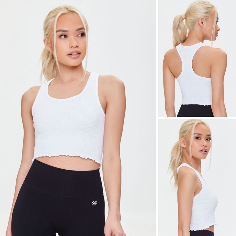 Áo croptop ba lỗ hai dây ôm body - Ribbed Split-Neck Crop Top • Storenyy